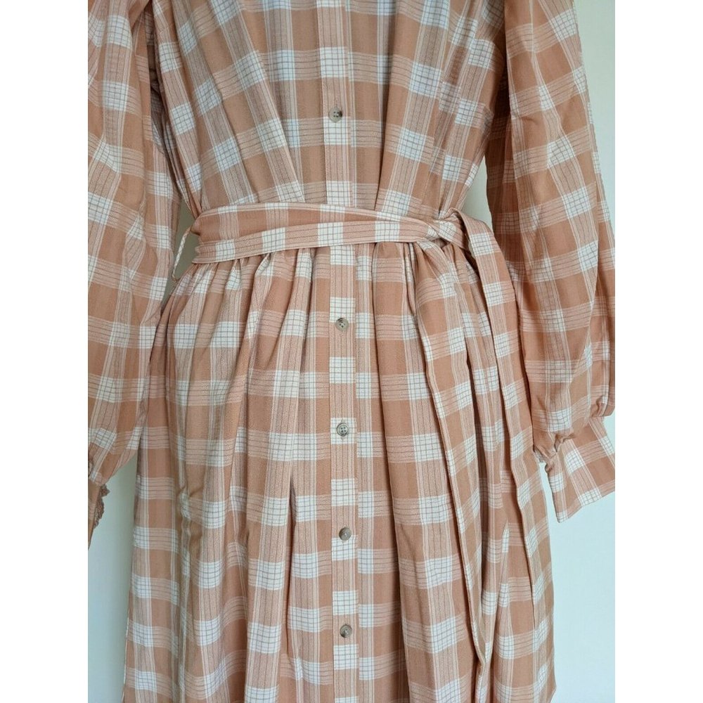 Witchery Womens Check Midi Shirt Dress Pastel Orange Long Sleeve Size 12 /14 NEW - Picture 5 of 12